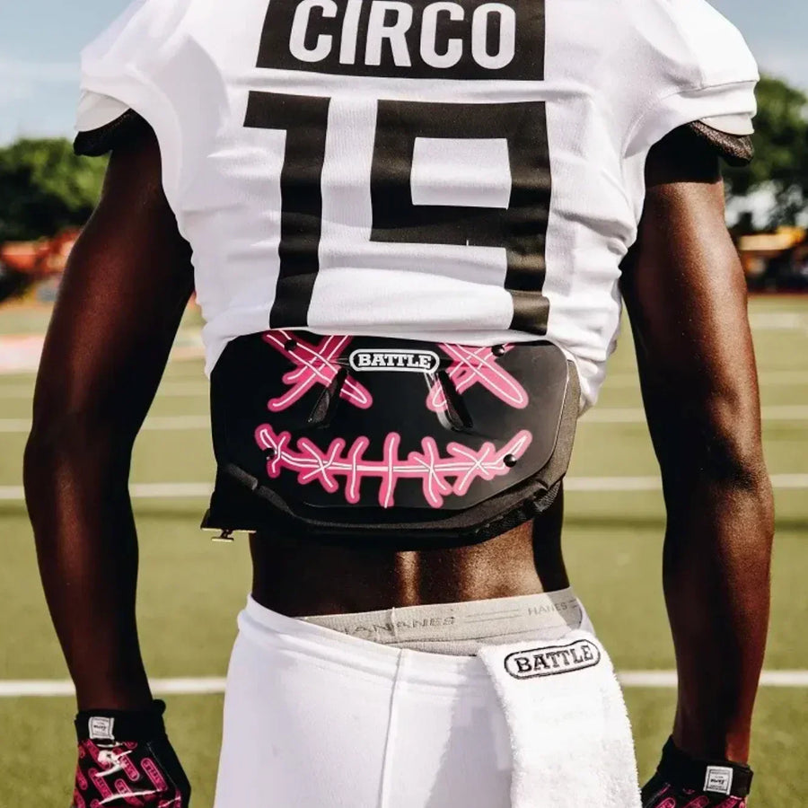 Football player wearing a Battle Nightmare Chrome Back Plate