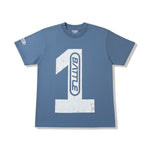 Battle Sports blue oversized 100% cotton t-shirt with distressed '1' graphic and sleeve logo.