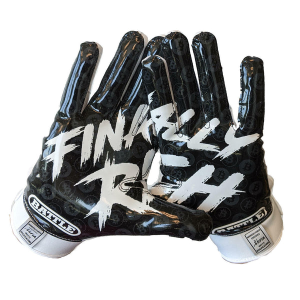 White Finally Rich Receiver Football Gloves by Battle Sports