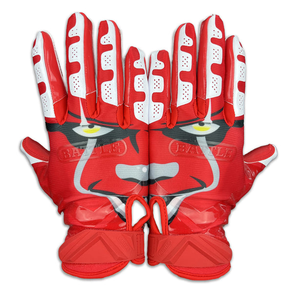 【M】BATTLE Clown Cloaked GLOVE アメフト グローブ Red Football Gloves: “Clown23” Cloaked Receiver Gloves
