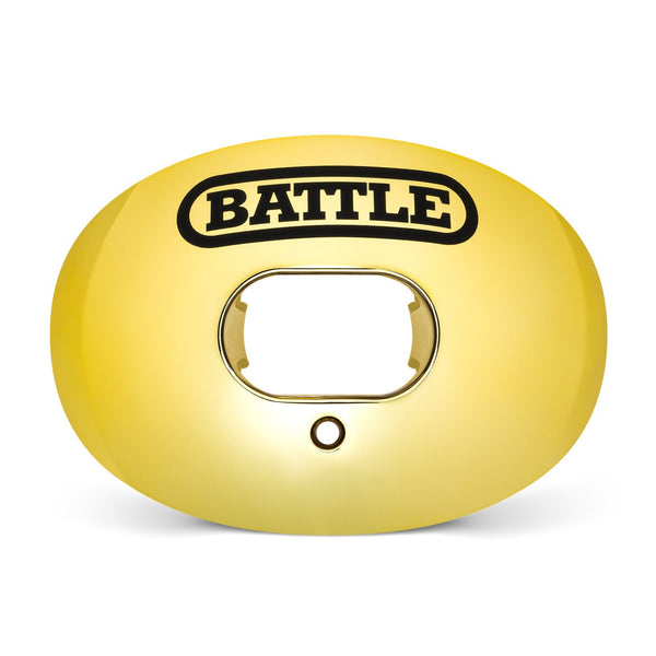 Gold; Chrome Oxygen Football Mouthguard, a braces-compatible sports safety gear.