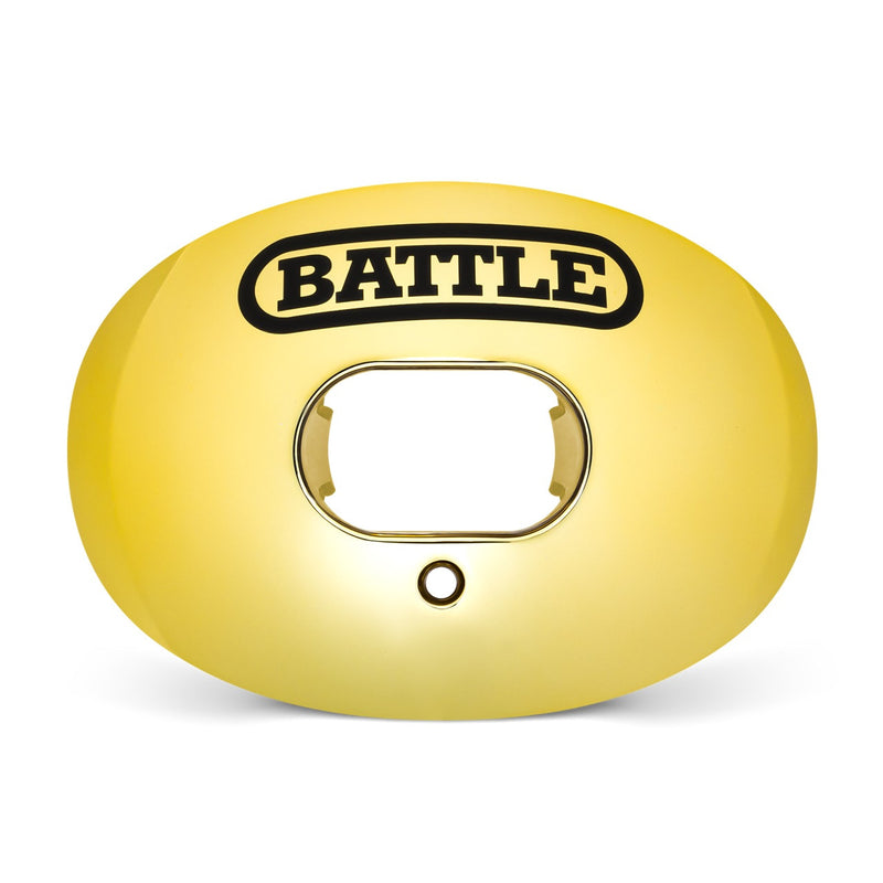 Gold; Chrome Oxygen Football Mouthguard, a braces-compatible sports safety gear.