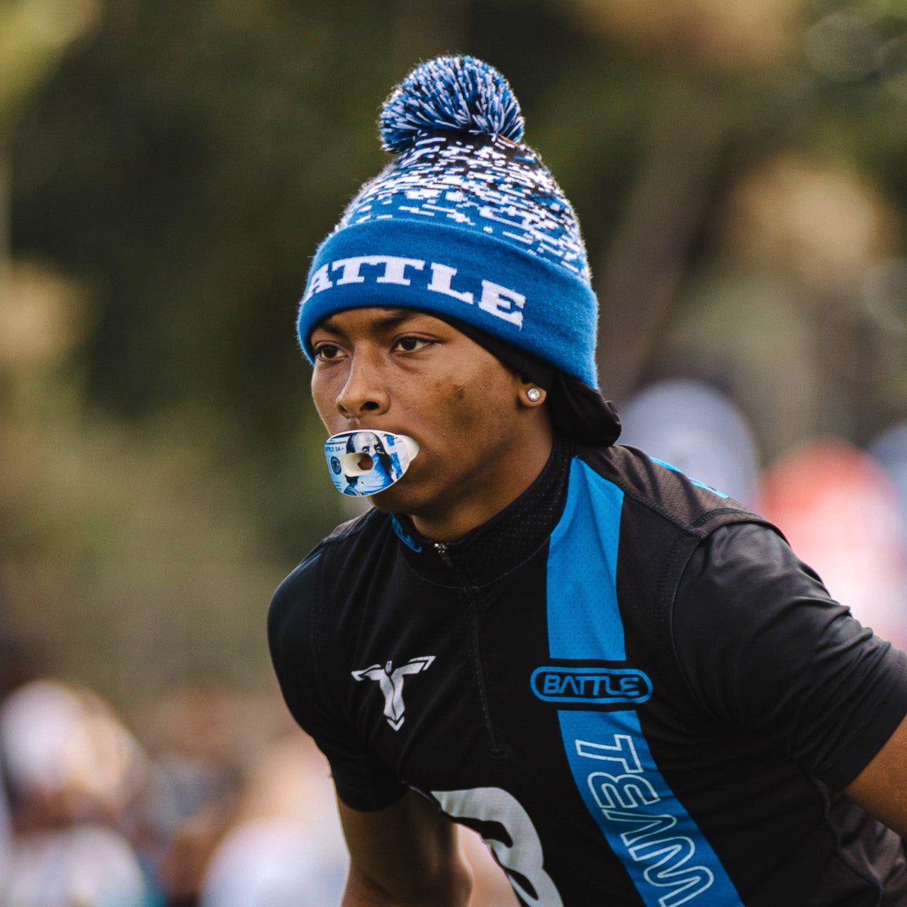 Football Mouthguard- Oxygen Blue Strips | Battle Sports