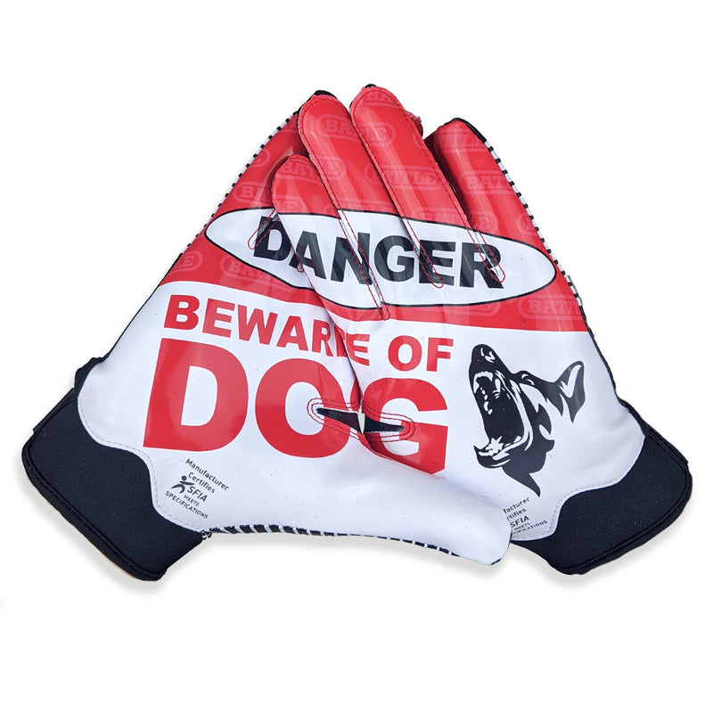 Red; Beware of Dog Doom 1.0 Adult and Youth Receiver Football Gloves