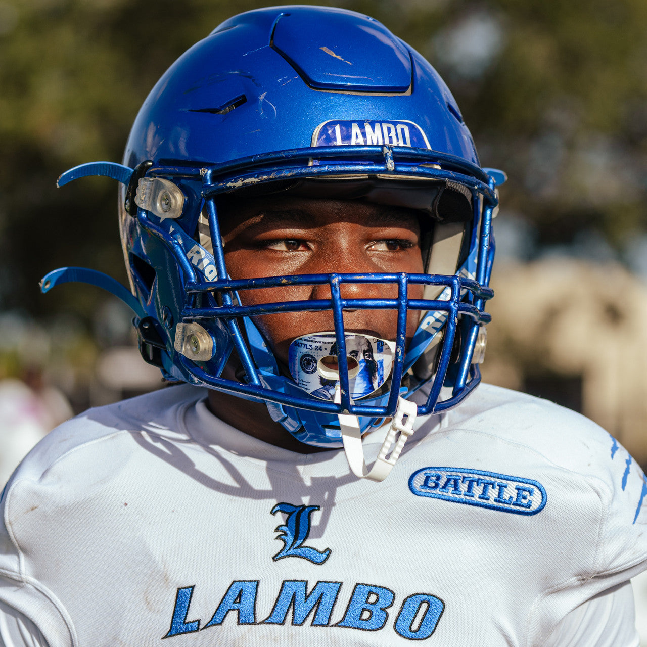 Football Mouthguard- Oxygen Blue Strips | Battle Sports