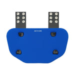 Blue protective pad with black straps on a white background