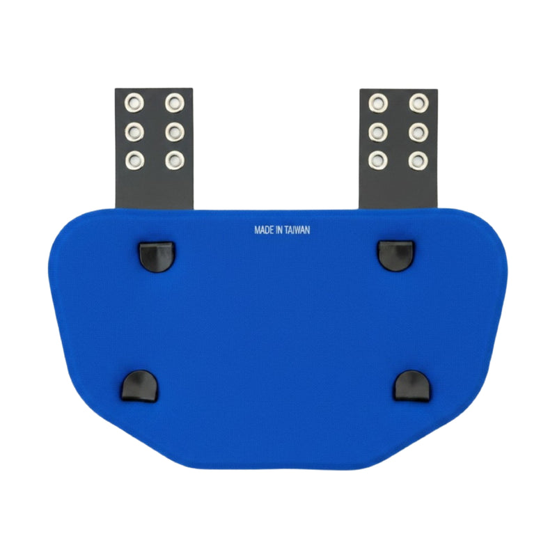 Blue protective pad with black straps on a white background