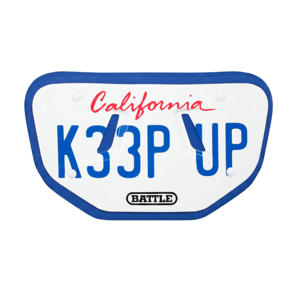 Novelty license plate with 'California K33P UP' text on a white background