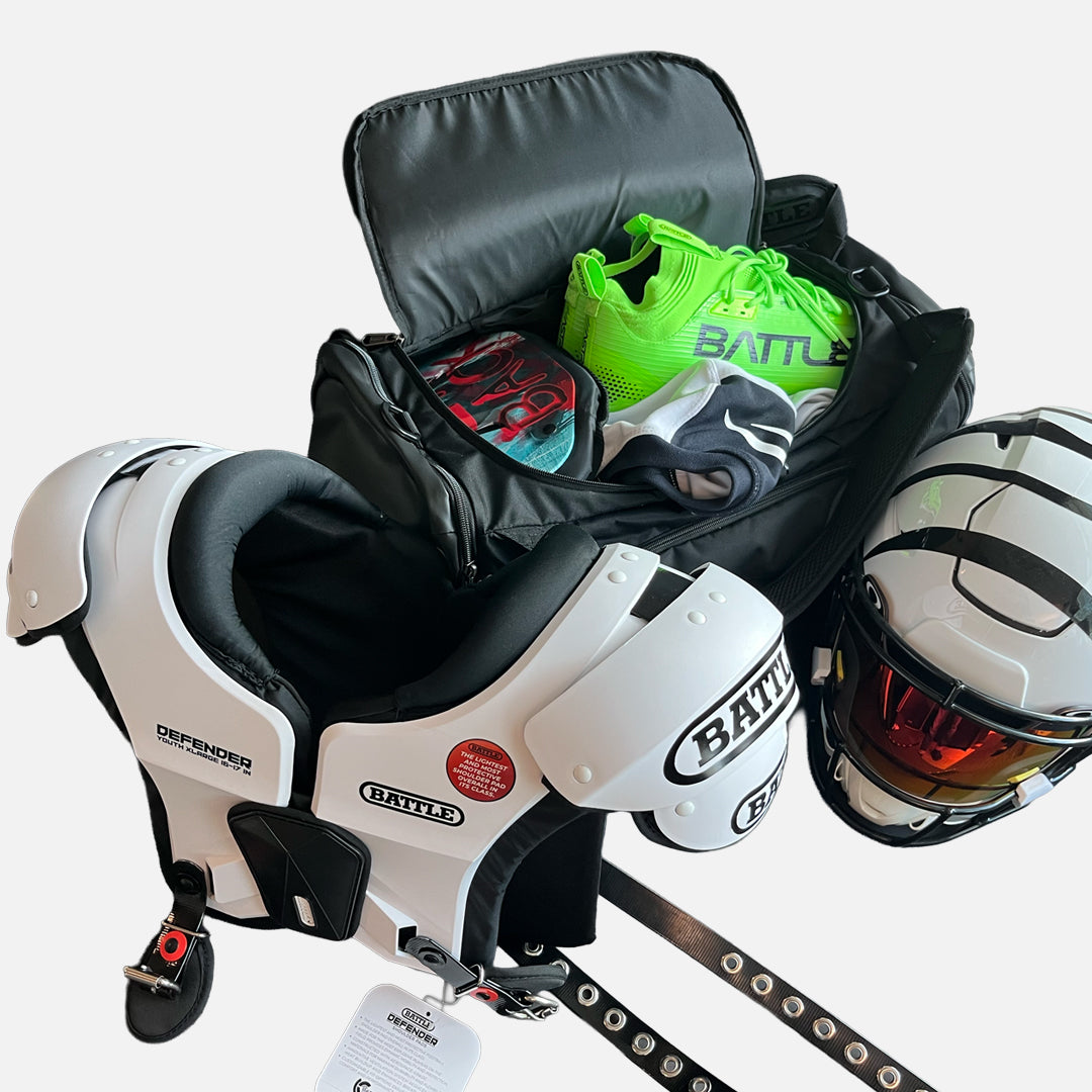 boys football helmet bag Battle Sports Vault Duffle Bag, Black