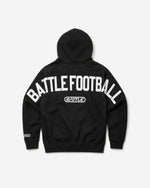 Black hoodie with 'BATTLE FOOTBALL' text on a white background