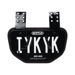 Black football backplate with 'I YKYK' branding on a white background