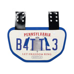 Football backplate with Pennsylvania license plate design on a white background