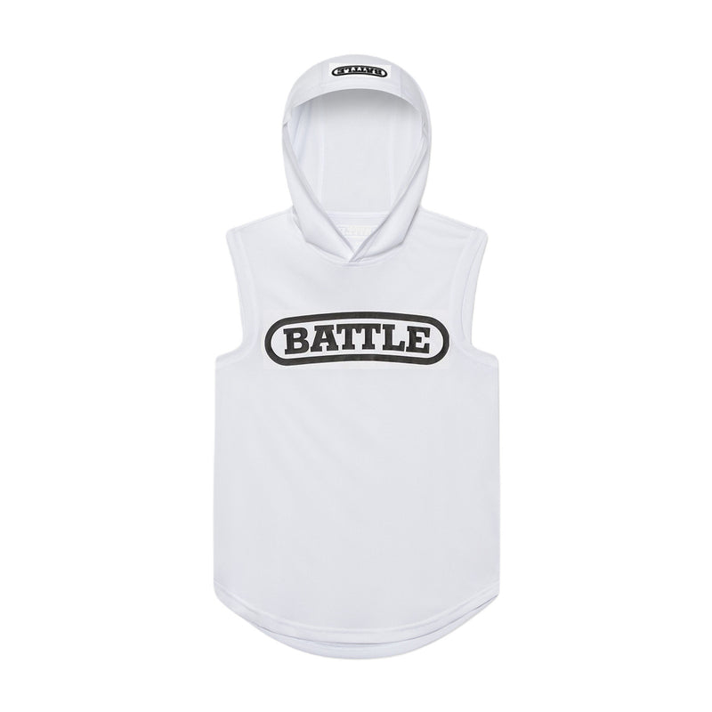 White/Black; Battle Sports Light Action Sleeveless Athletic Hoodie