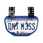 Texas license plate with 'DON'T MISS' text on a white background