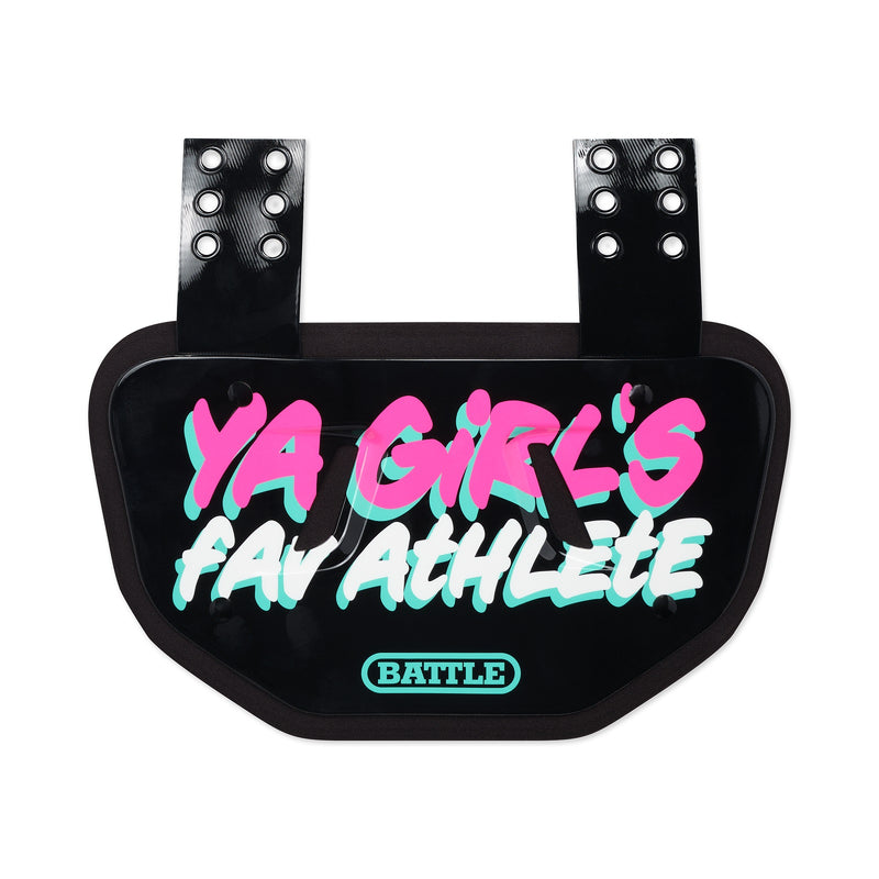 Black backplate with colorful text and 'BATTLE' logo on a white background