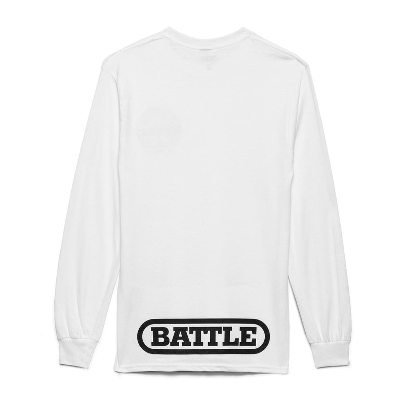 Back of shirt - White; Battle Sports Badge Bottom Rocker Long Sleeve T-Shirt - Adult and Youth