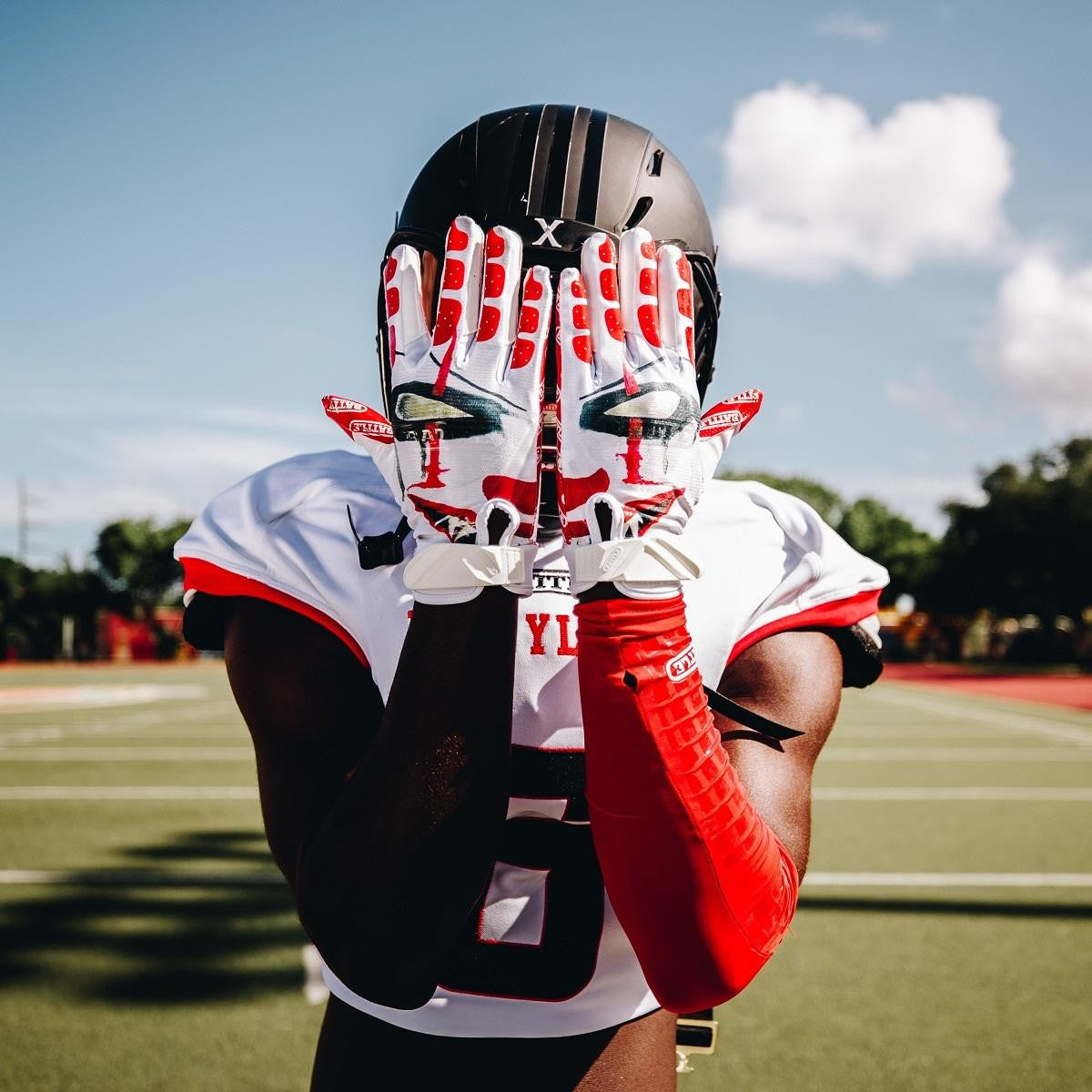 clown football helmet Clown Cloaked Receiver Football Gloves (Adult)