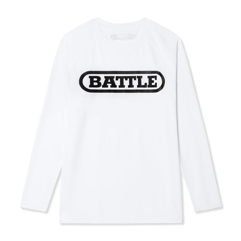 White; Men's Performance Long Sleeve Shirt With Prominent BIG Battle Logo