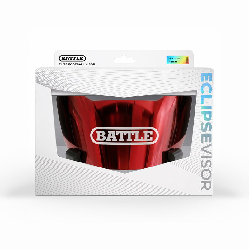 Battle Eclipse Prism Red football helmet visor with anti-fog and UV protection, tool-less install.