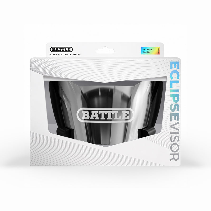 Battle Eclipse Elite Football Visor in silver with anti-fog and UV protection, tool-less install.
