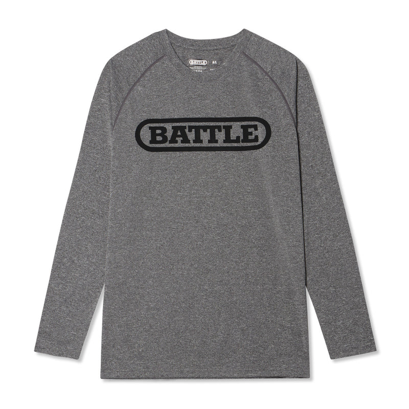 Charcoal; Men's Performance Long Sleeve Shirt With Prominent BIG Battle Logo
