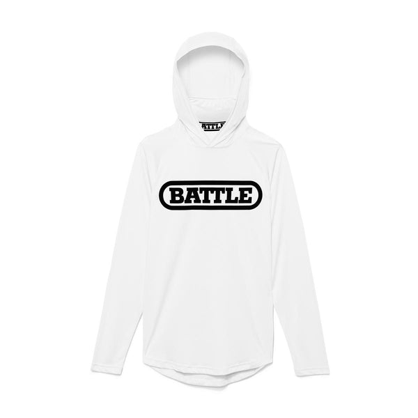 White; Battle Sports Light Action Face Mask Hoodie For Men