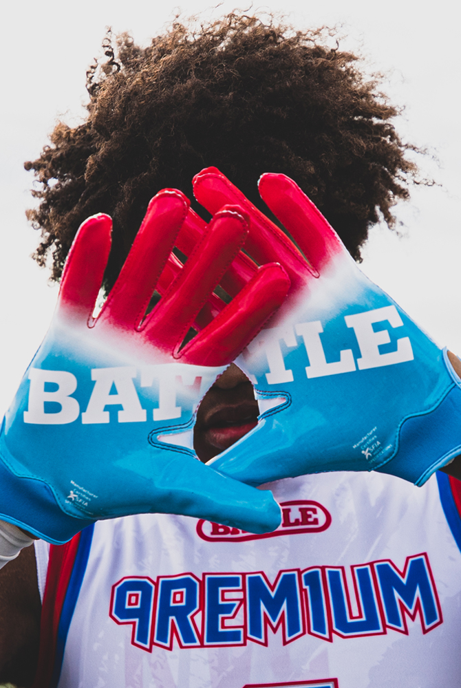 Battle Sports Adult Gradient Doom 1.0 Football Gloves - Red/White/Blue Sz  XL